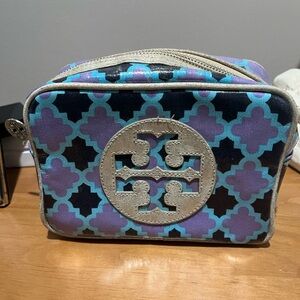 Tory Burch Geometric Blue and Purple Cosmetic Case
